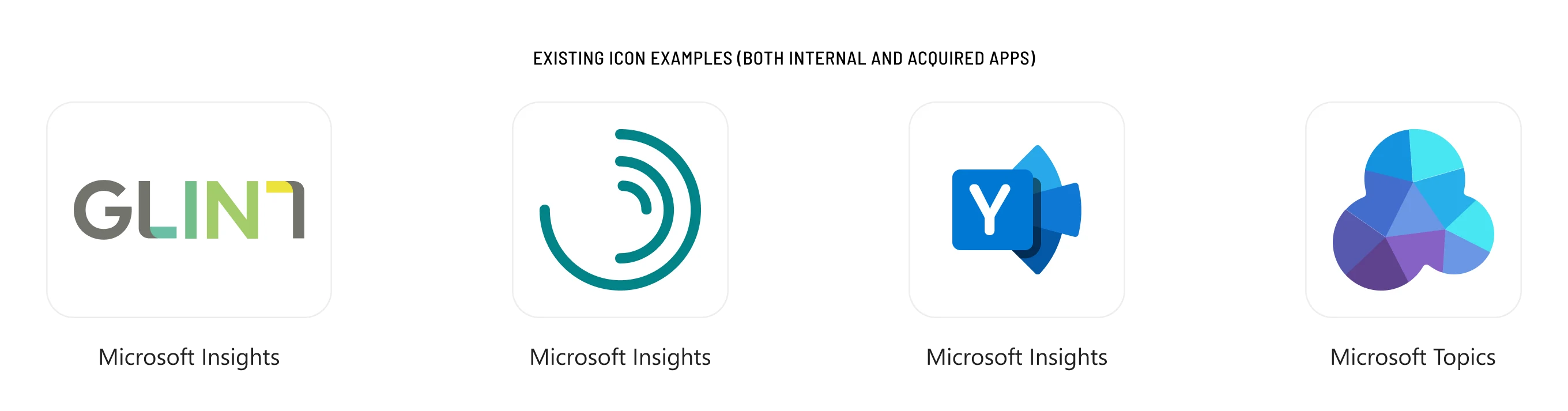 Existing Microsoft product icons prior to the Viva iconography project